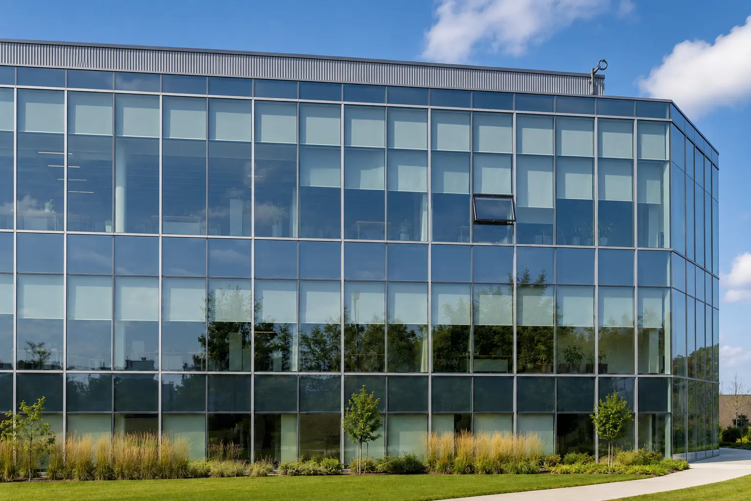 Curtain Wall Installation across Brooklin property by Ardenvale Construction
