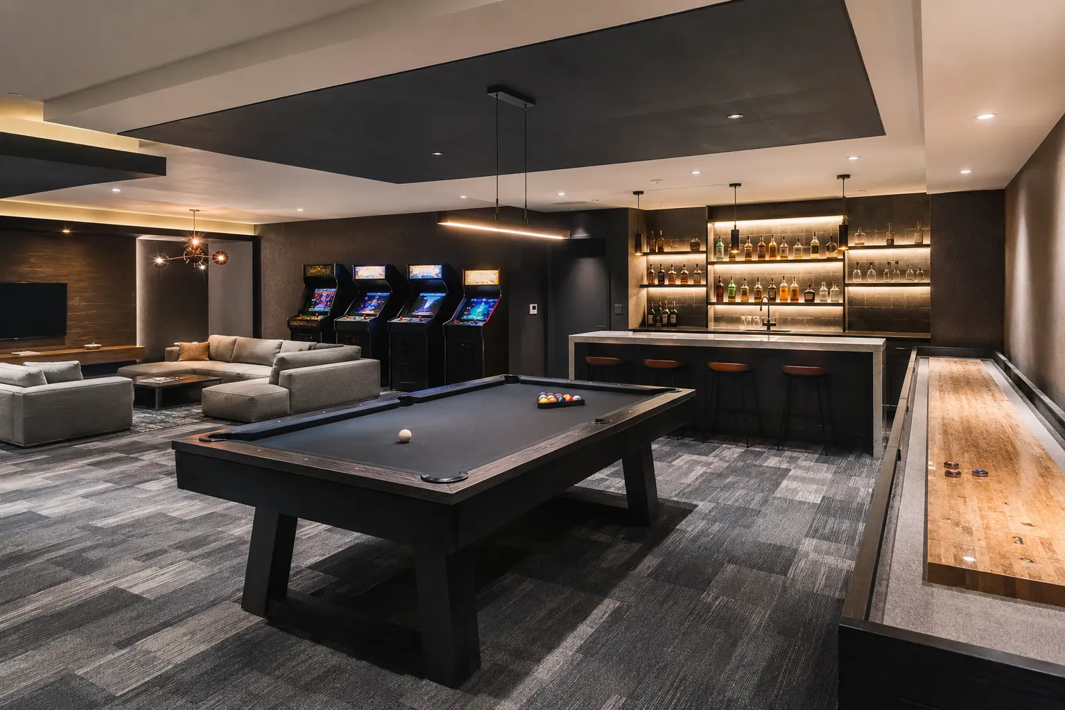 Party and Games Room Buildout in Barrie, Ontario, completed by Ardenvale Construction